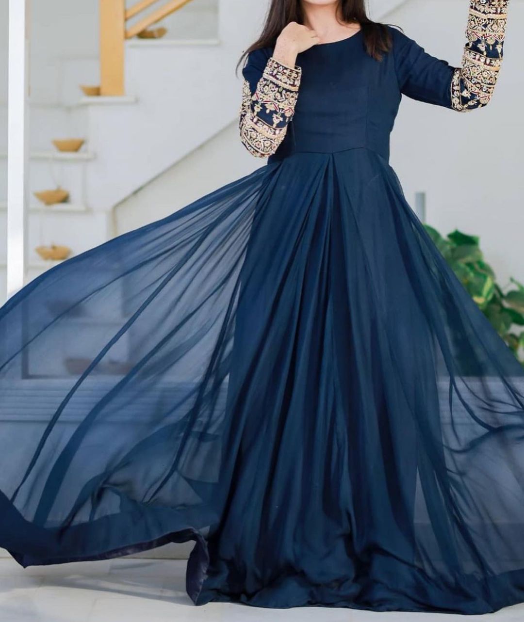 Designer Chiffon Stitched Maxi For Women | New Long Style Embroidered Maxi | Stylish Maxi / Ready to Wear /Wedding Dress For Women/Girls Article May-050 Sale Low Price