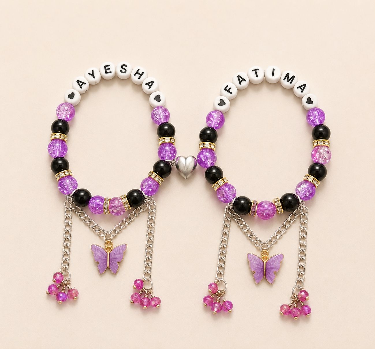 Custom Name Beaded Friendship Bracelet for Girls | Customized Name Beaded Bracelet with Butterfly Charm | Handmade Personalized  Name Beads Jewelry Gift for Best Friend & Sister
