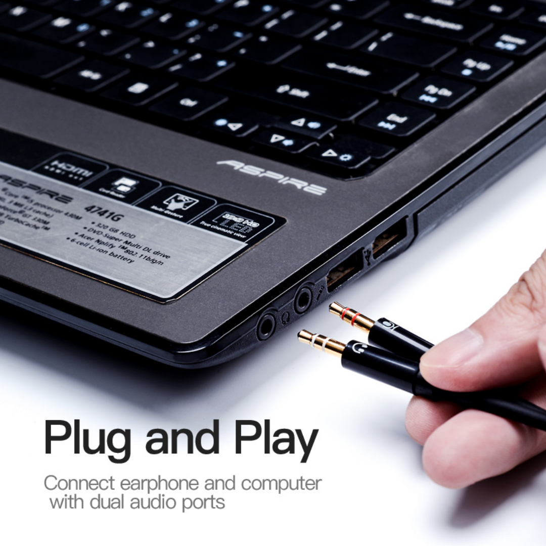 2 in 1 Female to 2 Male Headphones 3.5mm Splitter, connector Mic Audio Y Splitter AUX Cable, Headset Adapter, Single pin Headphone to PC Convertor, for PS4, Xbox, Tablet, Mobile