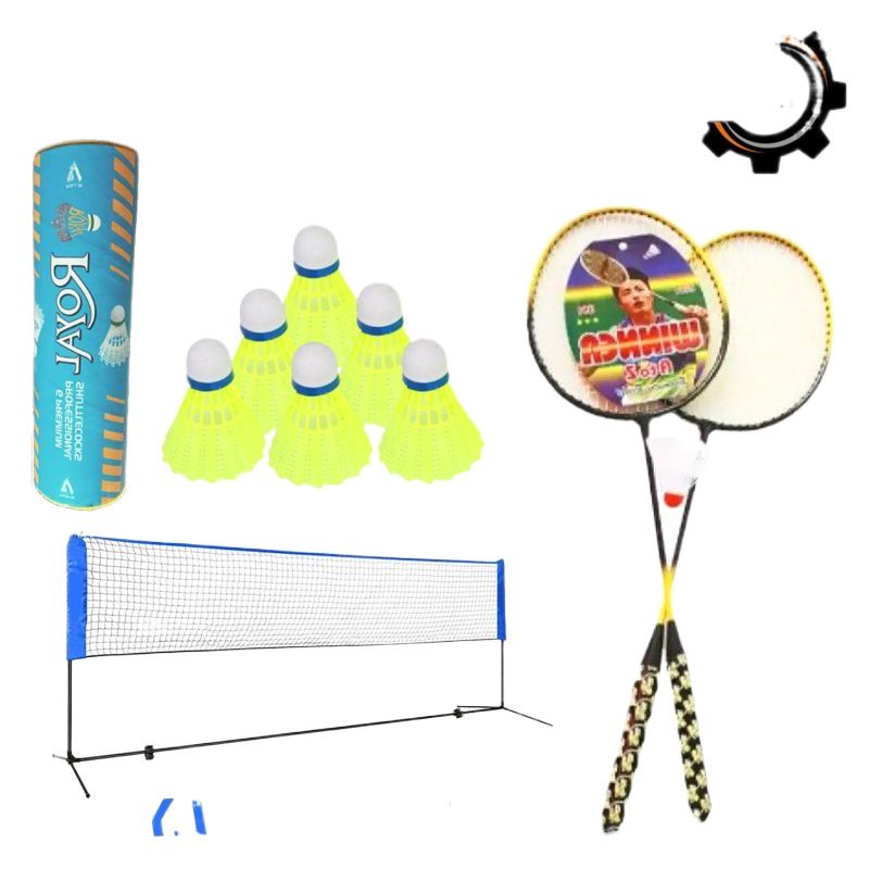 Pack of 9 - Badminton Set - Multicolour pair of racket 6 shuttle with net included