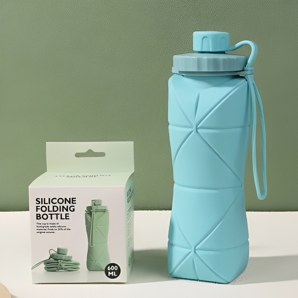 Silicone Foldable Water Bottle 600ml | Portable Travel Sports Water Bottle | Collapsible Reusable Folding Travel Water Bottle for Gym Camping Hiking