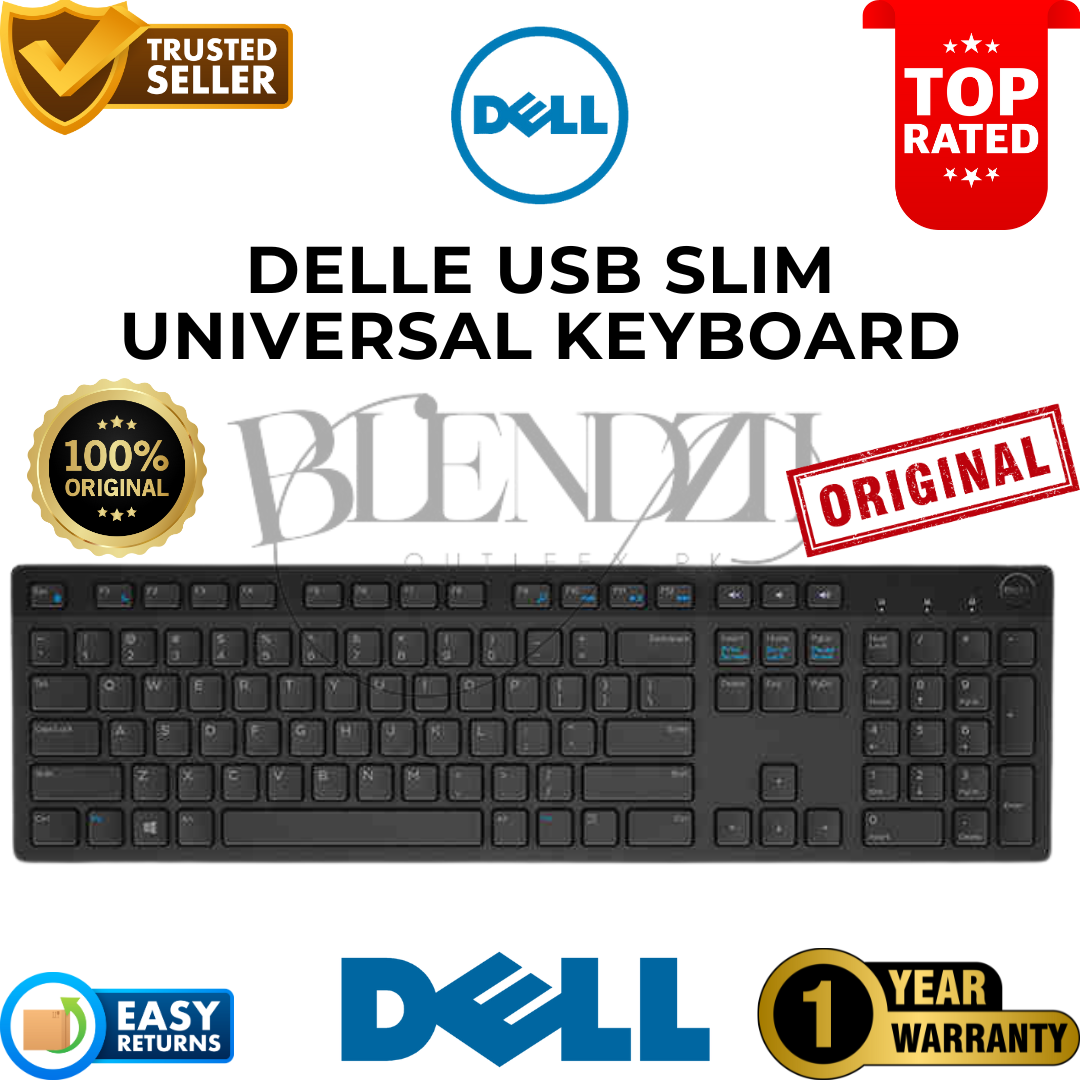 Delle Wired USB Keyboard - Black Slim Business Keyboard for PC & Laptop  Original Quality  1 Year Warranty