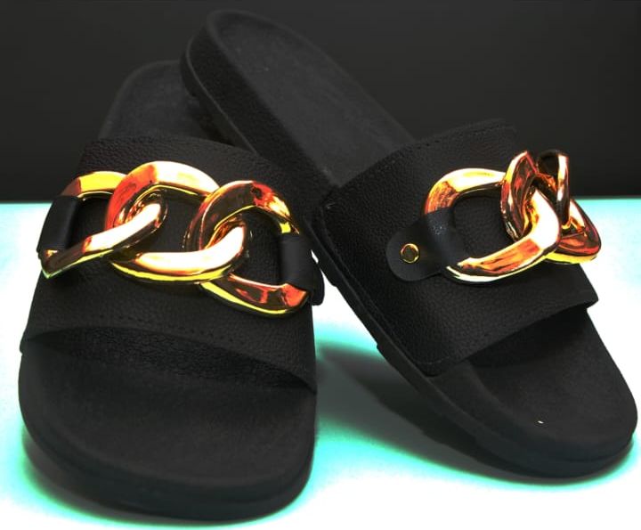Women Gold Buckle Sandals Square Toe Casual Shoes Beach Flip Flops Formal Slipper