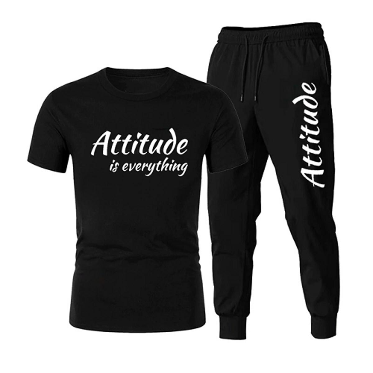 Black Attitude is everything  Gym Summer Tracksuit T-Shirt and Trousers for Men and Boys