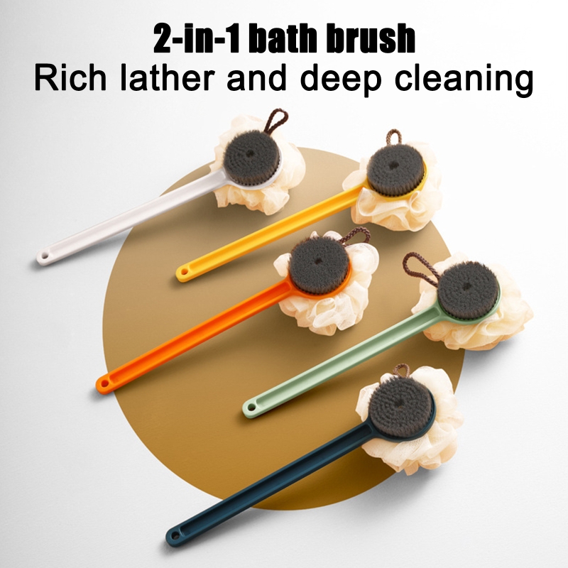 Bath Brush Double Side 2 In 1 Back Body Shower Scrubber With Long Handle For Adults Dead Skin