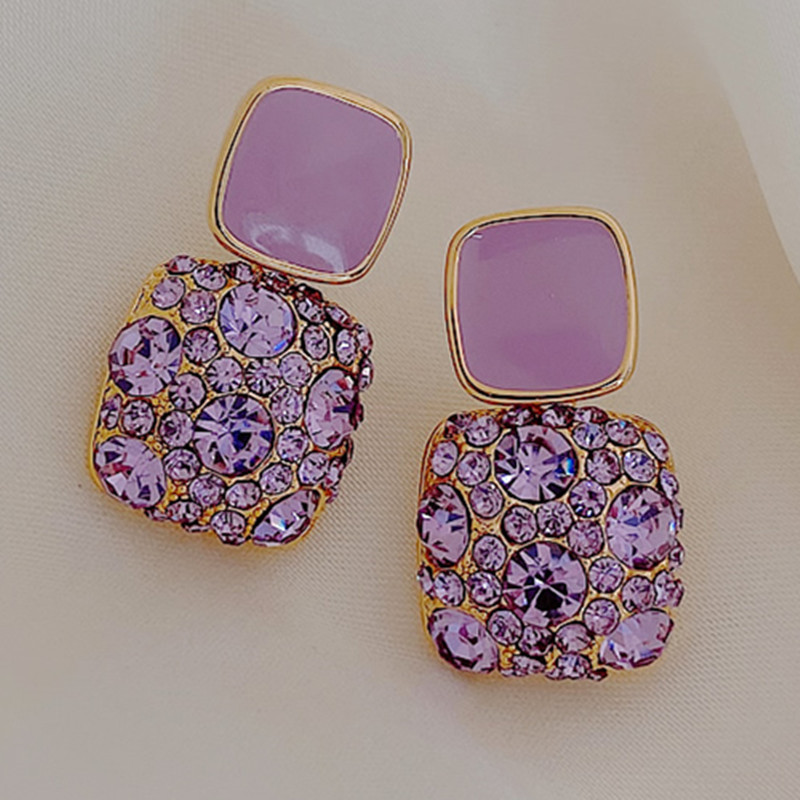 Crystal Square Earrings For Girls and Women Black Purple and White Simple Stylish New Design Korean High Quality Drop Earrings