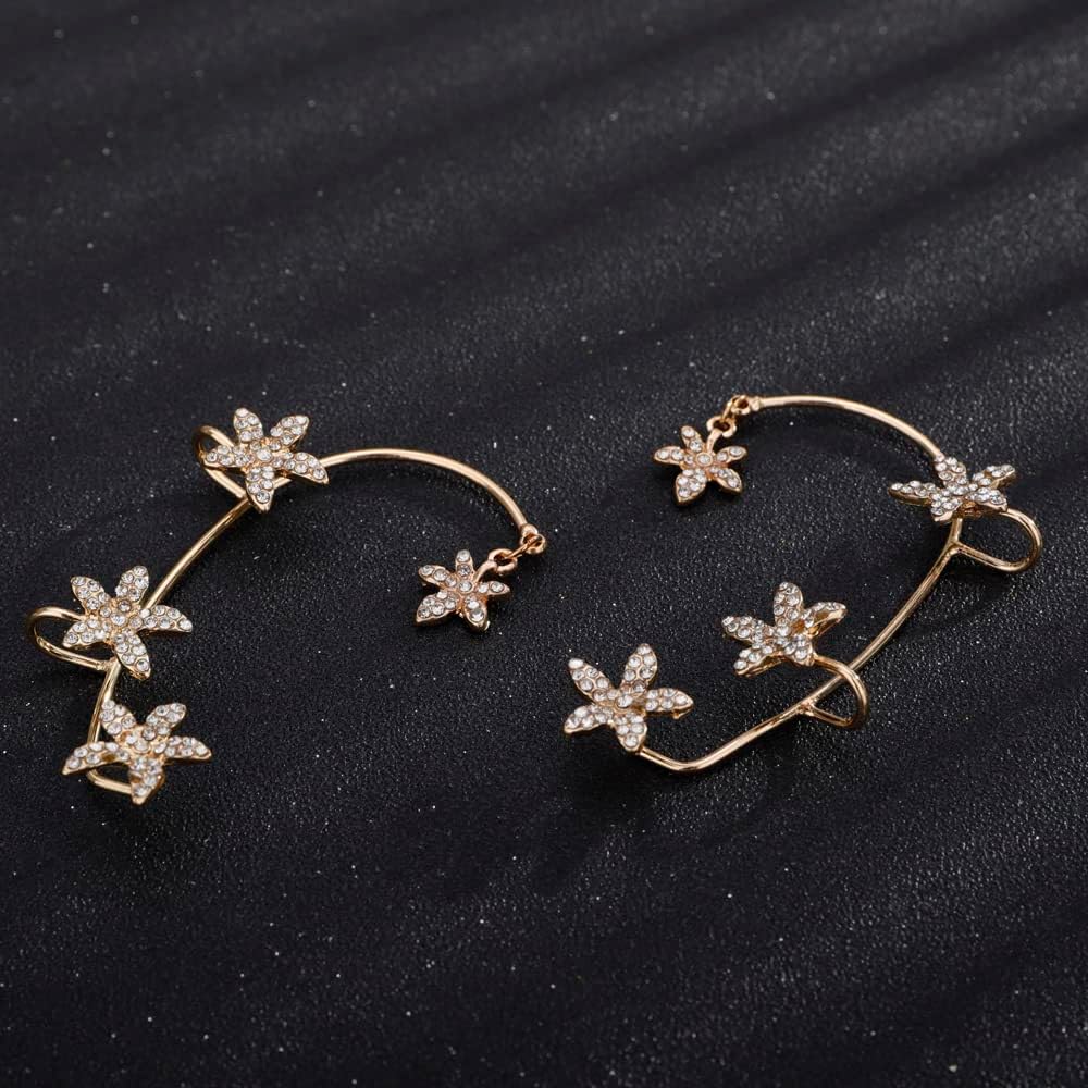 2PCS Zircon Ear Cuff Earrings Rhinestone Non Pierced Ear Clips Wrap Around Fairy Earrings for Women Teen Girls