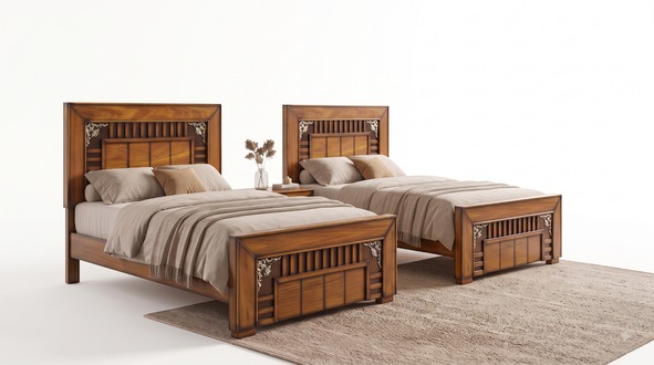 Woodex Furniture Single Bed – Solid Kikar Wood Wooden Bed | Modern King-Style Single Bed | Strong & Durable Bed Frame | 78×42×38 Inches