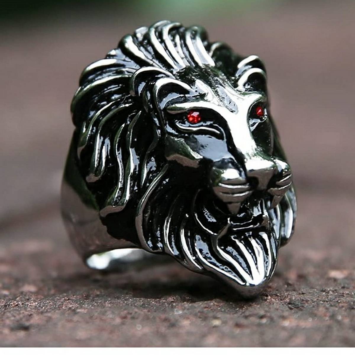 Lion Head Gold & Black Biker Ring – Indian Chief Theme – Men's Alloy Jewelry