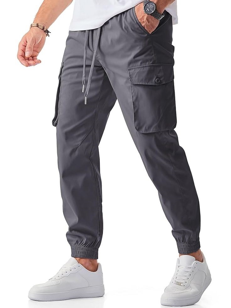 No Brand Men's Cargo Trousers with 6 Pockets - Image 4