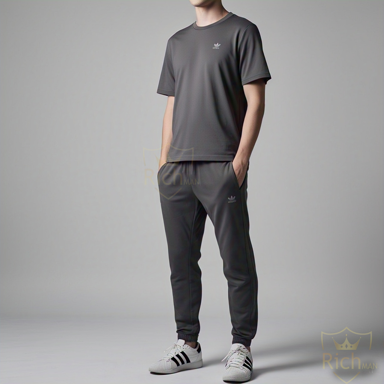 Trendy Dark Grey Summer Track suit for Man and women T-shirt and Trouser set