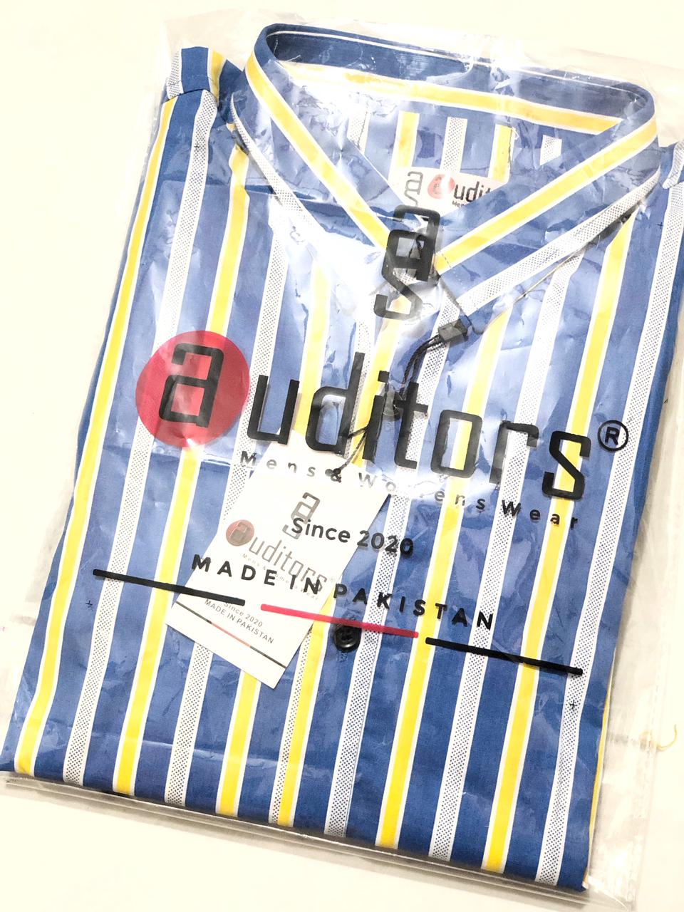 Auditors®️ Mens Semi-Formal Cotton Stripe Shirt Blue Colour 100% Pure Cotton Fabric For Year-Round - Code AMS-211