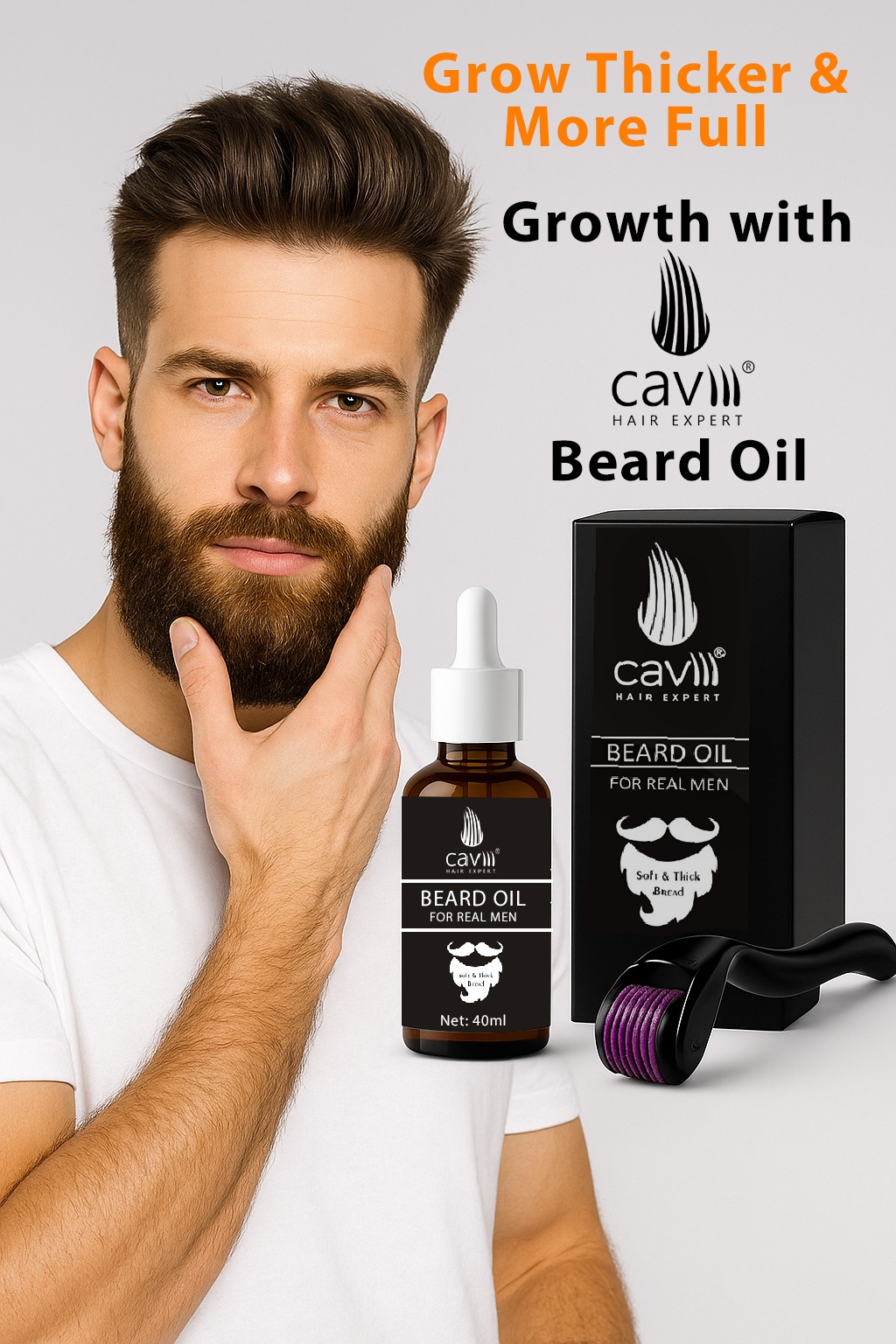 Caviii Beard Oil for hair regrowth with free Derma roller 0.5mm