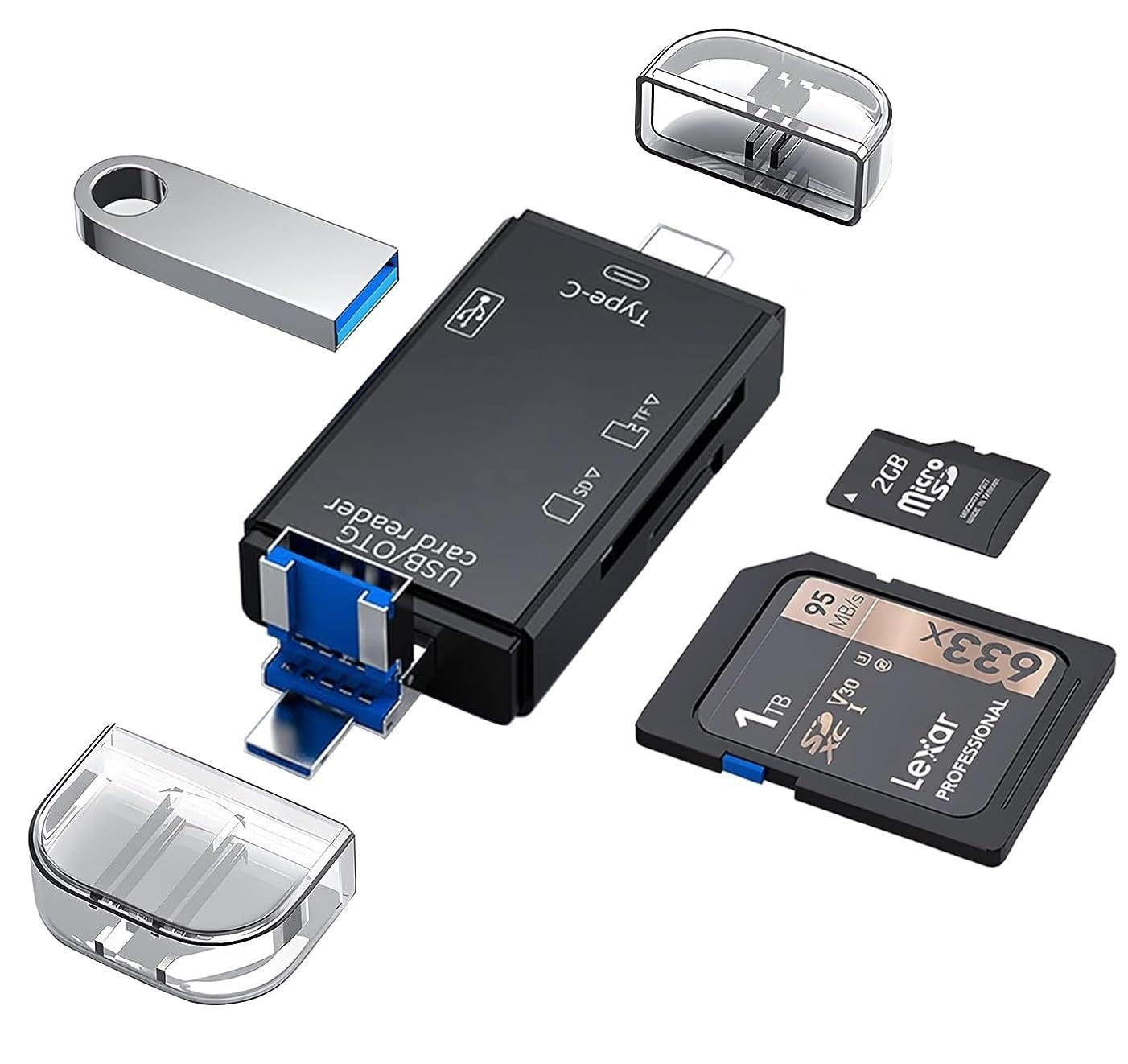 6-in-1 Multifunction OTG Card Reader | USB-C, Micro USB & USB 2.0 | High-Speed SD & Micro SD (TF) Card Support | Plug & Play for Android, PC & Laptop | OTG Hub for Mouse & Keyboard