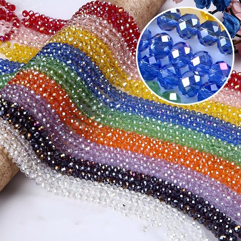 100 Pcs estimated in 1 Line of 4mm Faceted Crystal Glass Beads(Washable) Flat Loose Spacer Beads For Jewelry Making Bracelet Necklace Accessories