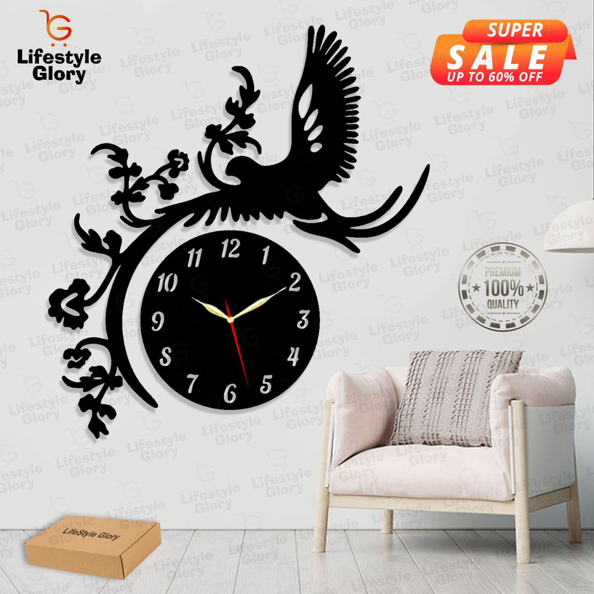 Lifestyle Glory Brand Wall Clock 3D Bird Style Wooden Watch Design Decoration Quartz Numeric For Home Décor Living Room And Offices And For Gifts I Wooden Clock I Wooden Wall Clock I Wall Clock I Clock I Wall Clock For Room