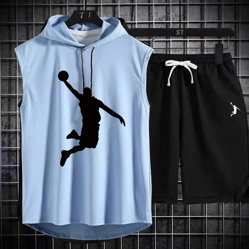 MEN'S SUMMER SLEEVELESS VEST MUSCLE HOODIE SHORT GYM TRAINING SPORTWEAR
