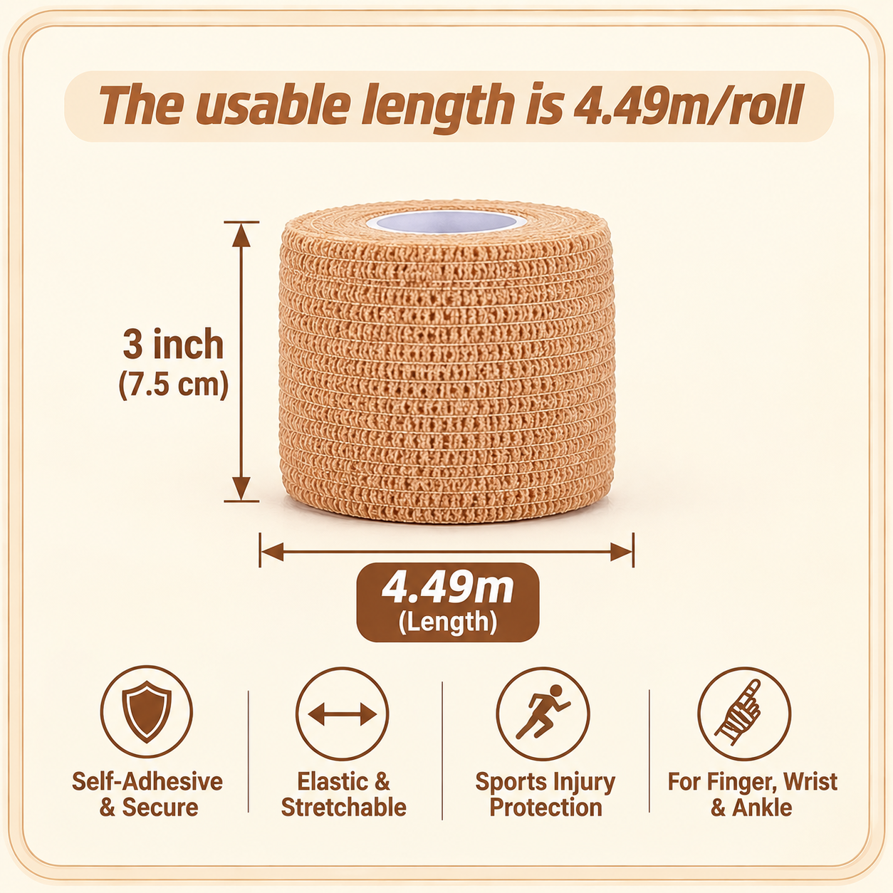 Self adhesive bandages wrap tape Athletic Pre-Tape Elastic Bandage 4.5M | Self-Adherent Wrap for Finger Wrist Ankle | Sports Injury Protection for Basketball Football | Easy Tear & Stretchable