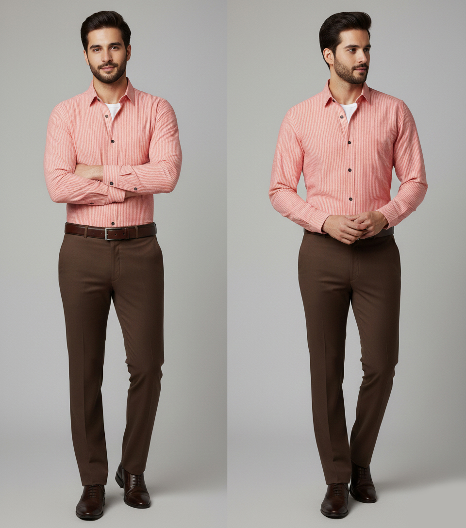 Auditors®️ Mens Casual & Formal Power Stretchable Striped Shirt Light Pink Colour Summer Collection Pure Cotton Fabric For Mens & Boys