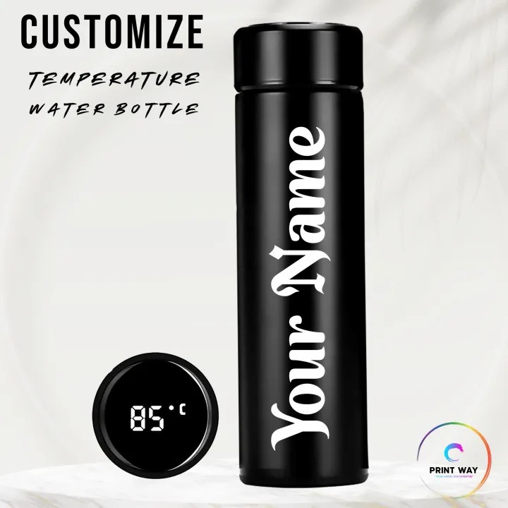 Customize With Your Name Smart LED Temperature Water Bottle 500ml Stainless Steel Hot & Cold Bottles with Vacuum Thermos Flask