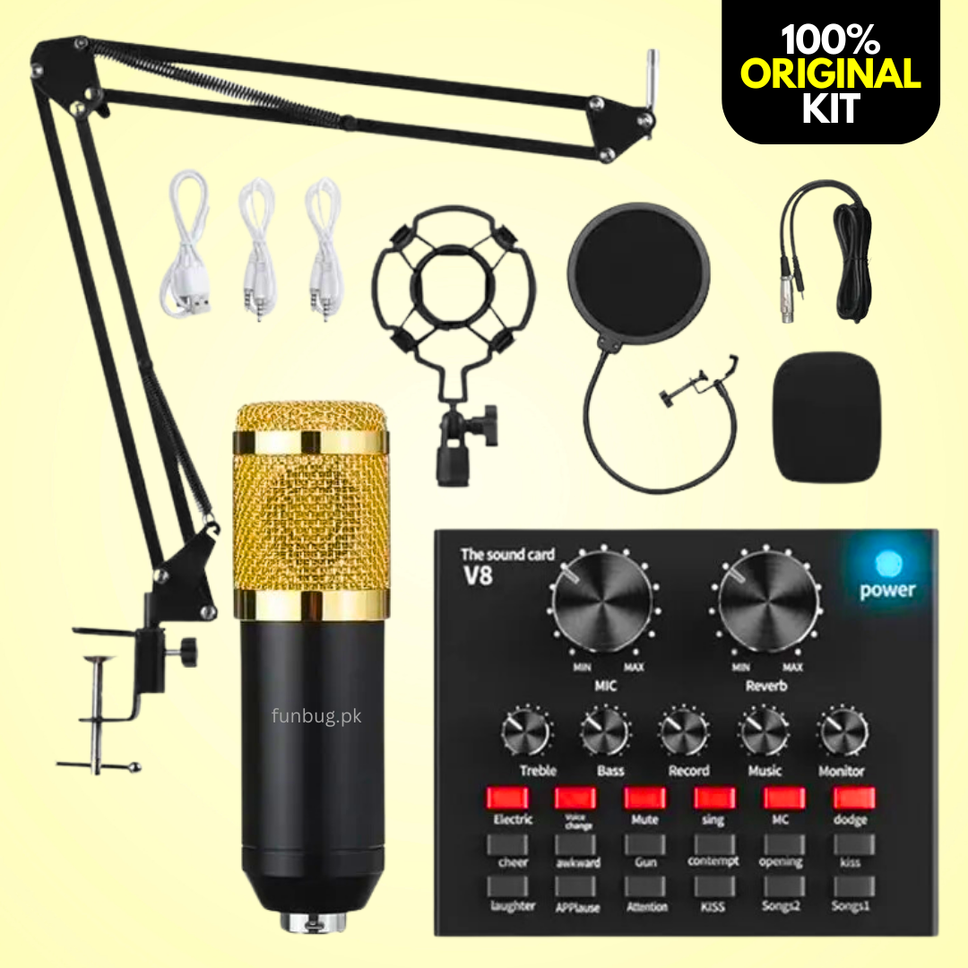 FunBug Professional Metal Scissor Arm Microphone Stand - Adjustable Desk Mount Boom Suspension Arm Stand for Studio, Office, Gaming, Streaming, Podcast - Mic Holder with Clamp for BM800 Condenser Microphone & All Other Mics - Black