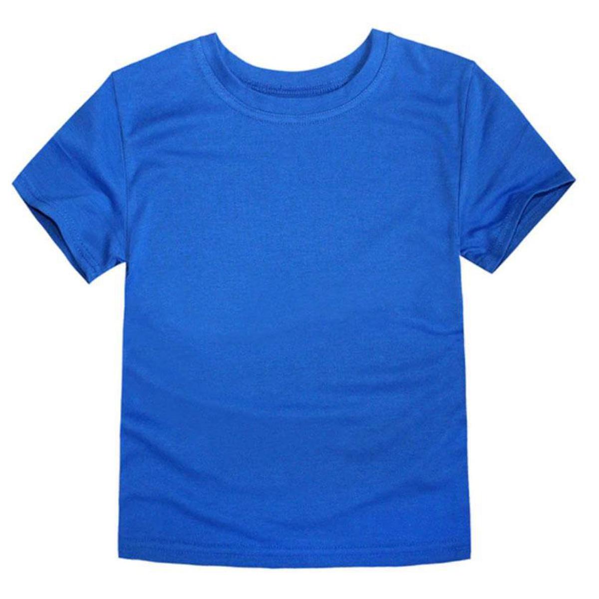 blue Round Neck Plain cotton T-shirt For Kids
