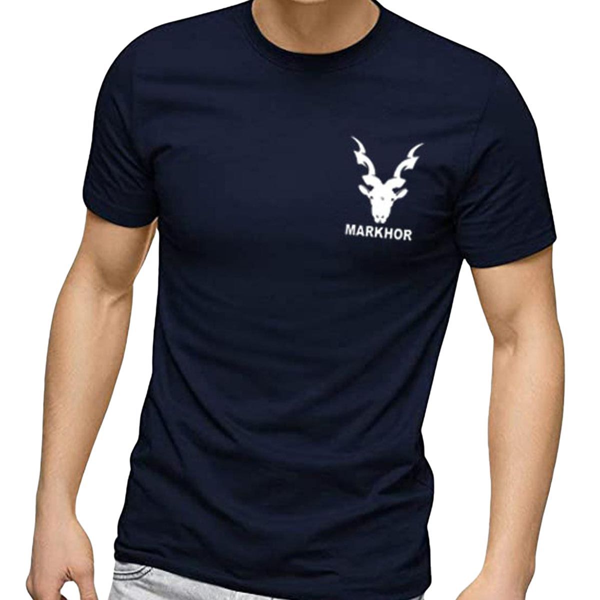 Amazing Summer Collection Markhor logo Printed Smart Fit White Trendy Printed O-Neck Half Sleeves T Shirt For Men N Boys