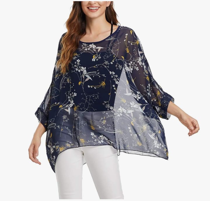 Cestyle Womens Flowy Blouses Dressy Chaffon top Lightweight Mesh Poncho Tops price in Pakistan