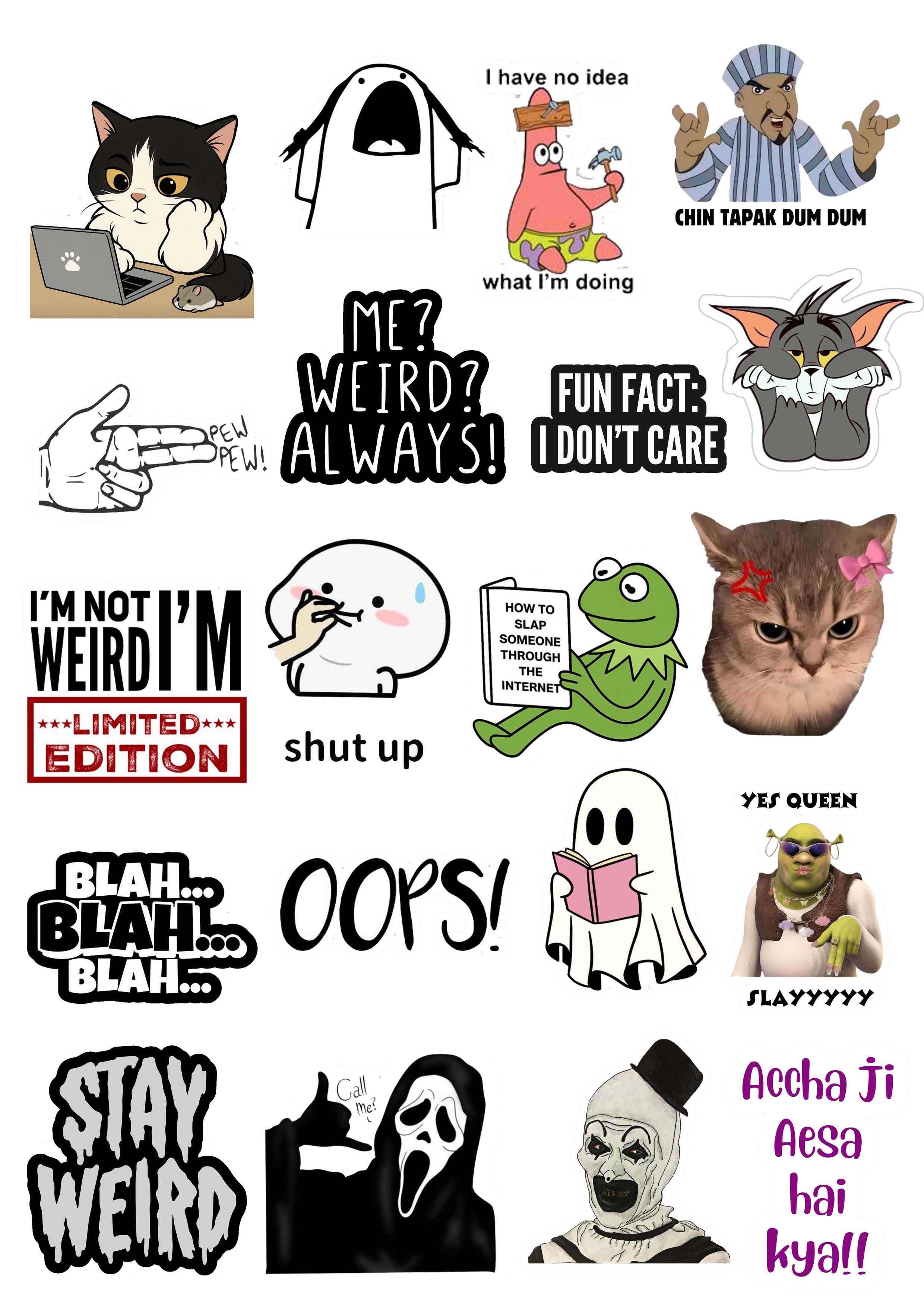 Weird Stickers Funny Stickers Aesthetic Stickers 20 Pieces of Attitude Stickers For Decoration Journals Scrapbooks Laptop Mobile Dairies And Gifts Best Quality 2 inch Adhesive Girls and Boys Vibes price in Pakistan