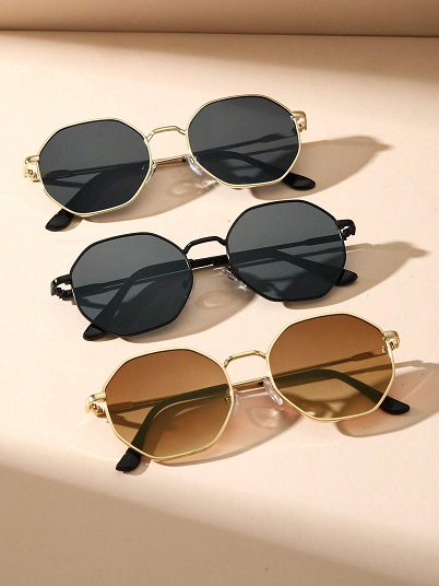 Bestwear.pk New Trendy Stylish Fashionable Metal Frame Hexagonal Sunglasses For Women Men - Retro Geometric Gradient Lens UV Protection Unisex Sun Glasses For Girls Men Boys - Octagon Style Eyewear Shades for Ladies