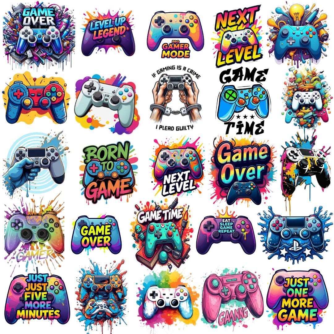 Gaming & Gamer Controller Sticker for Laptop, Mobile, PC, Console, Journal Cool Video Game Graffiti Sticker Pack of 25 each size 2inchx2inch sticker
