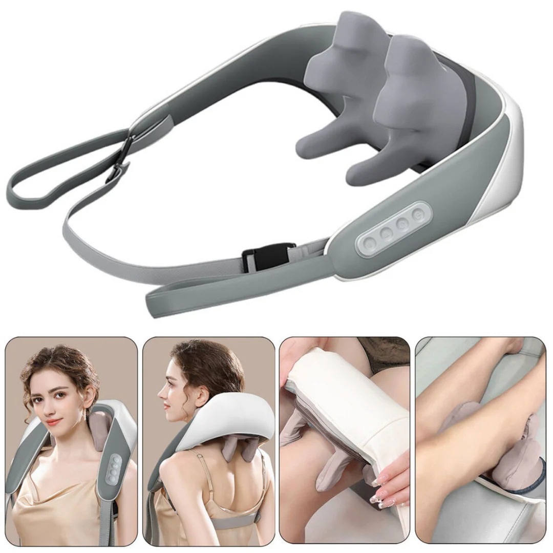 Rechargeable 5D Kneading Neck Shoulder Back Massager | Electric Deep Tissue Massage Machine with Adjustable Heat | Shiatsu Cervical Massager for Muscle Pain Stiffness Relief | Portable Wearable Full Body Relaxation Device