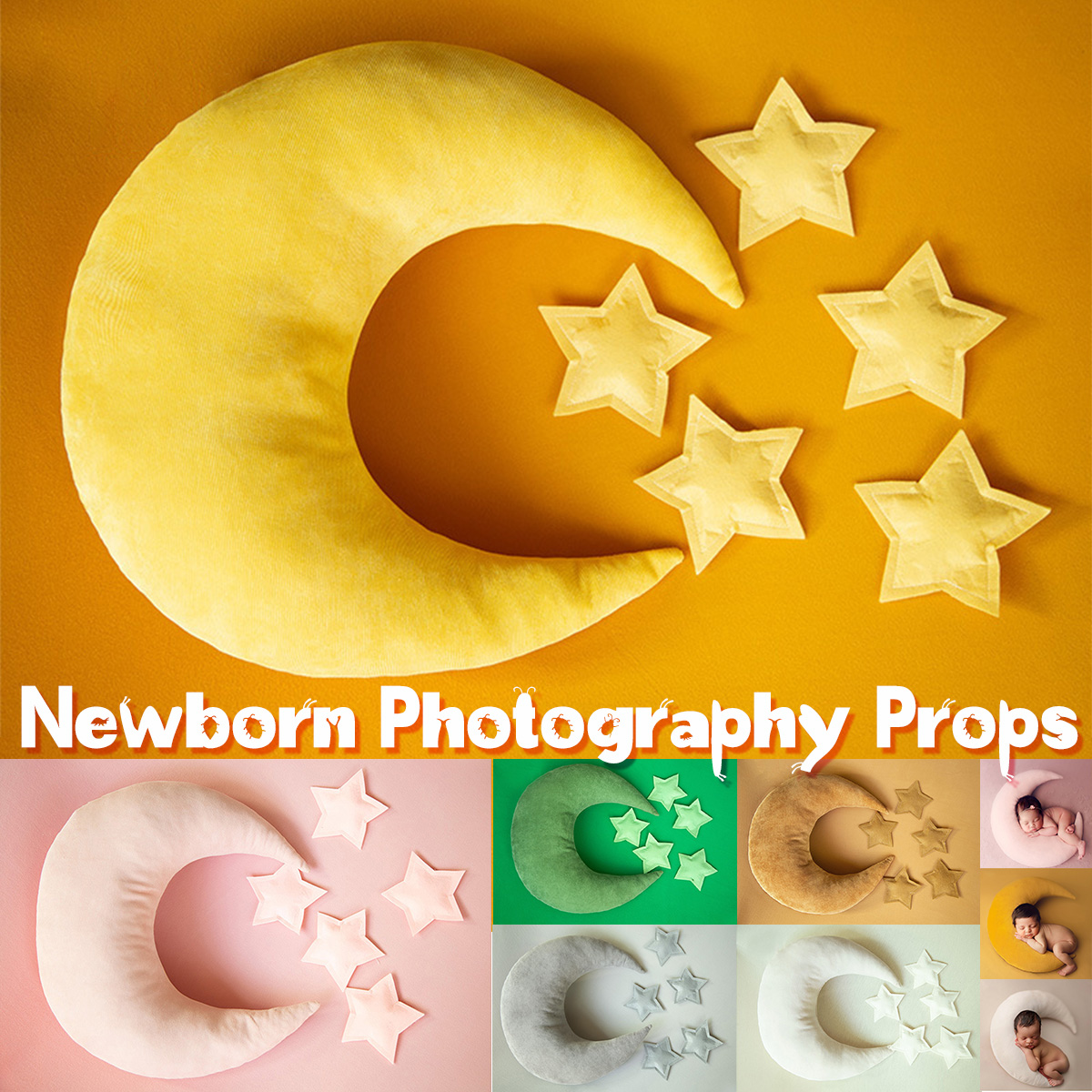 Newborn Baby Photography Props Moonshape Pillows With Stars Fullmoon