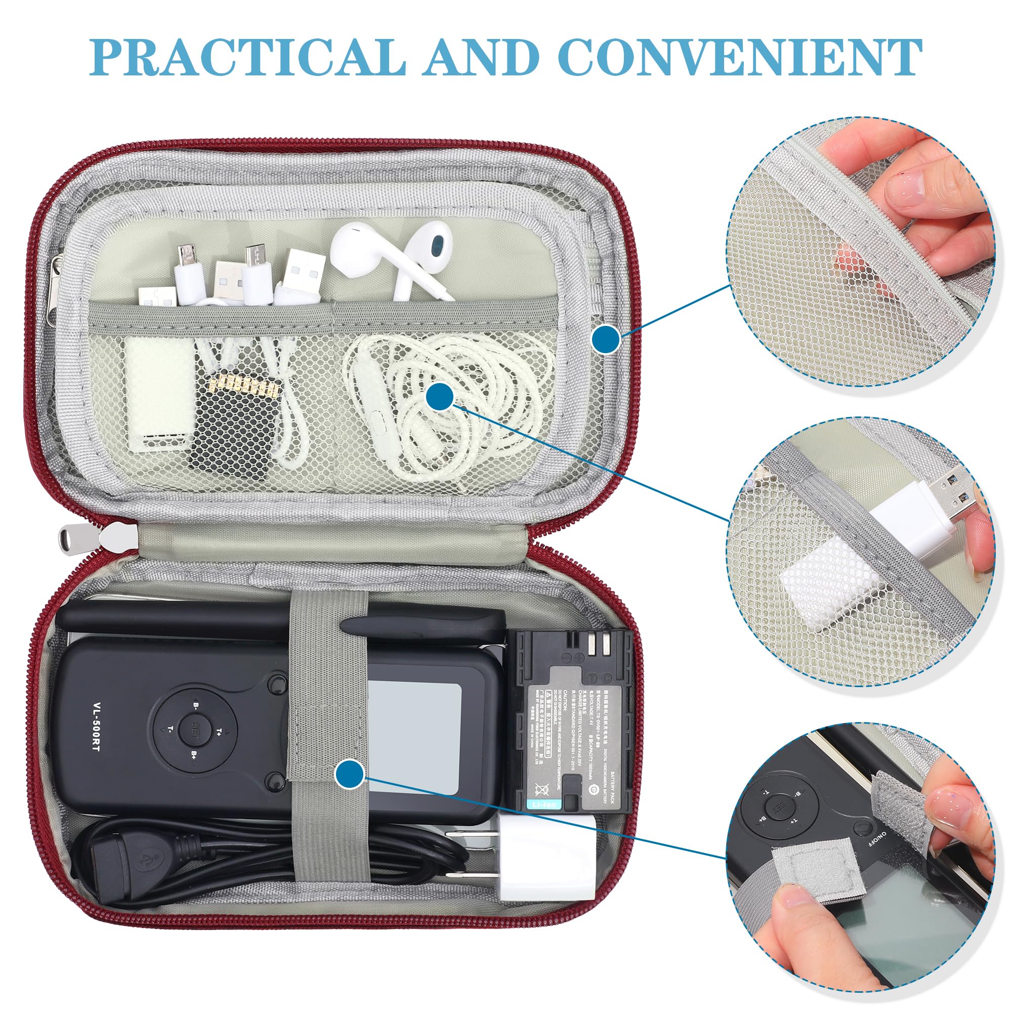 Travel Cable Organizer Bag Pouch Electronic Accessories Carry Case Portable Waterproof All-in-One Storage Bag for Cable,Charger, Phone, Hard Drive，SD Card-Wind Red babar fashion