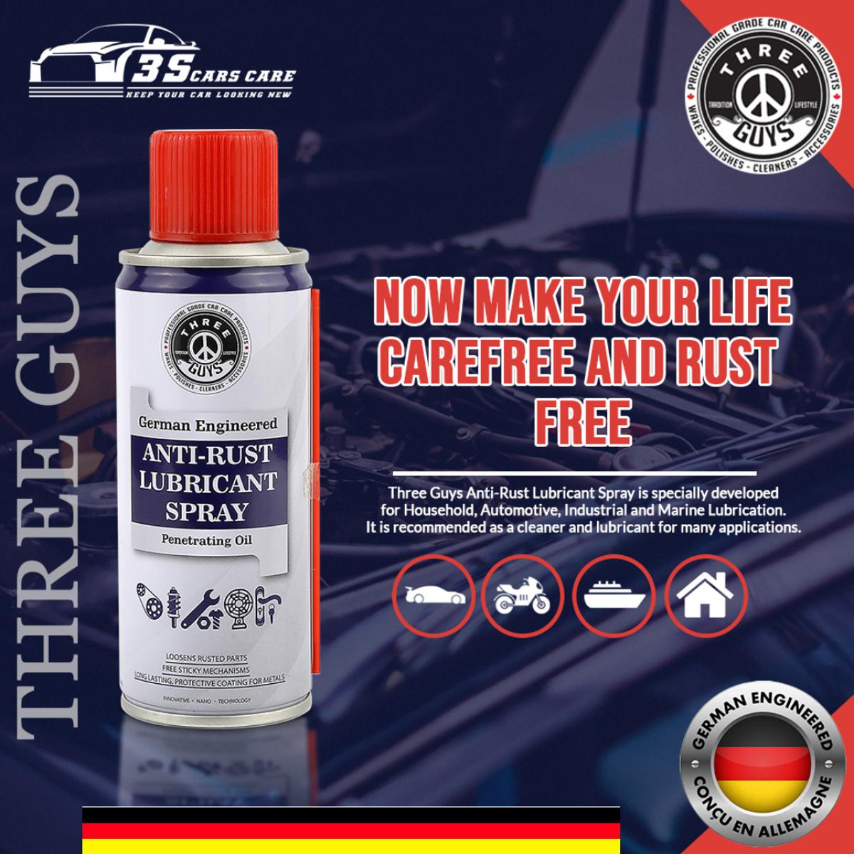 THREE GUYS Anti-Rust Lubricant Spray | Penetrating Oil, Rust Remover & Multi-Purpose De-Rust Spray | German Engineered 200ML