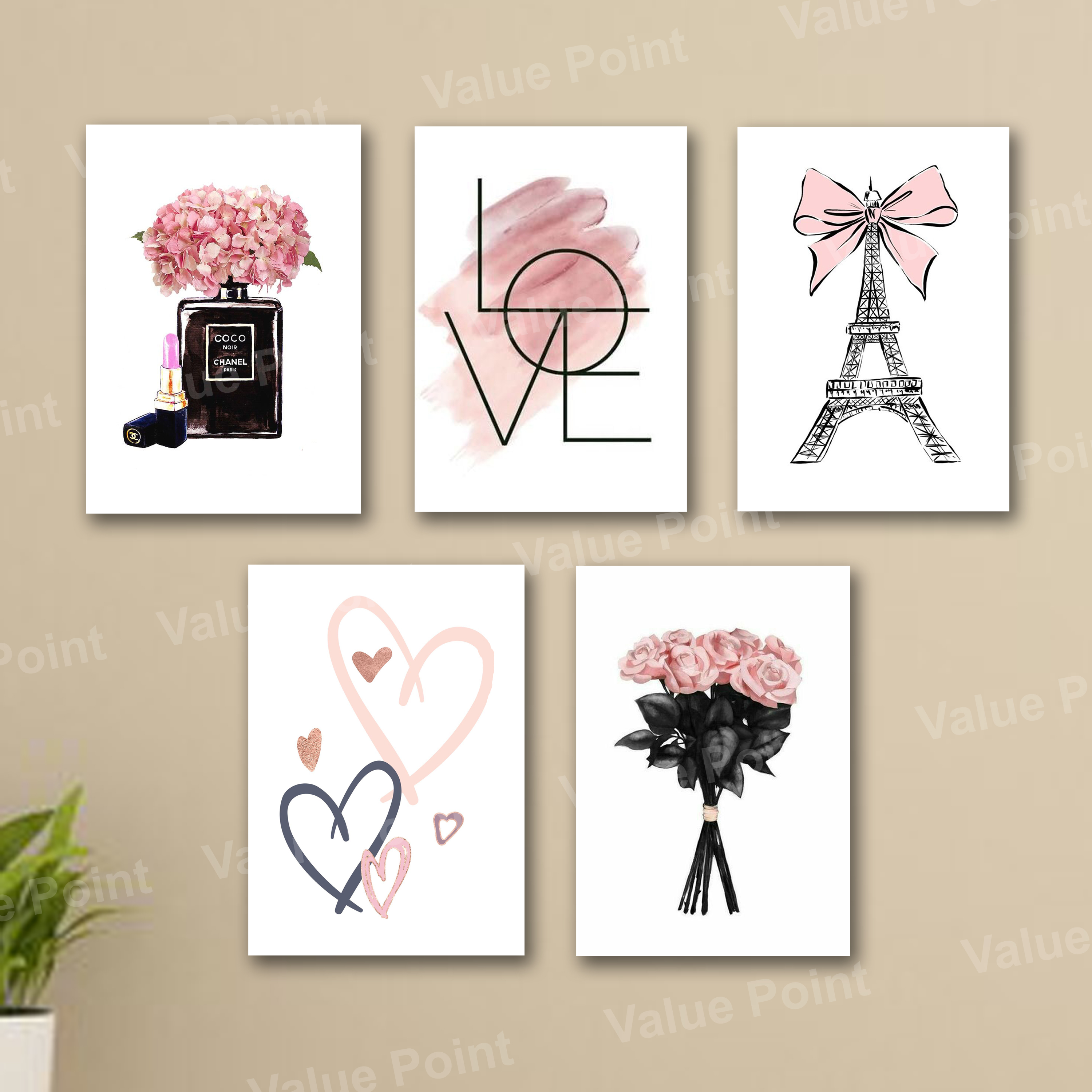 set of 5 make up themed girls fashion room decore wall art wooden sticky Phototile frames