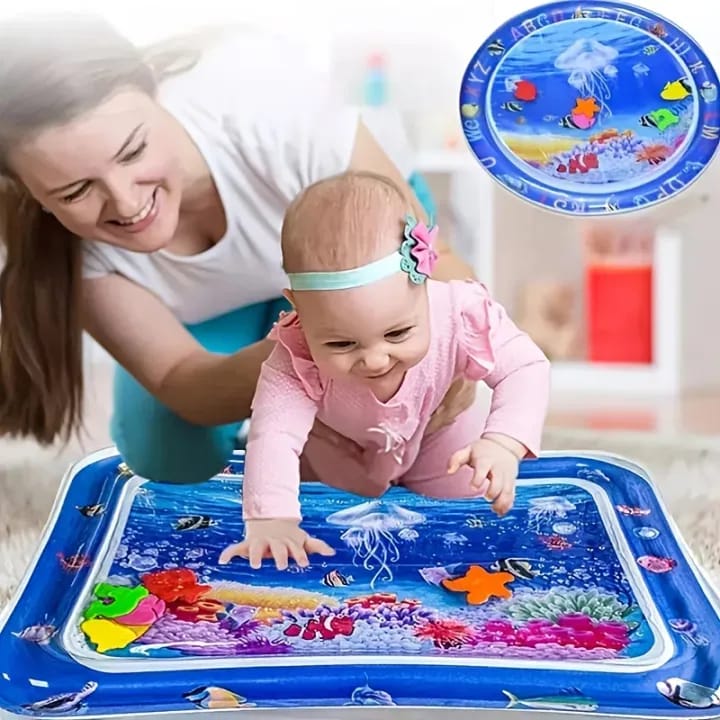 Buy premium quality baby water play mat for tummy time, safe and leak-proof inflatable water mat for infants, toddlers, early learning, sensory development, fun indoor activity, and comfortable baby playtime experience