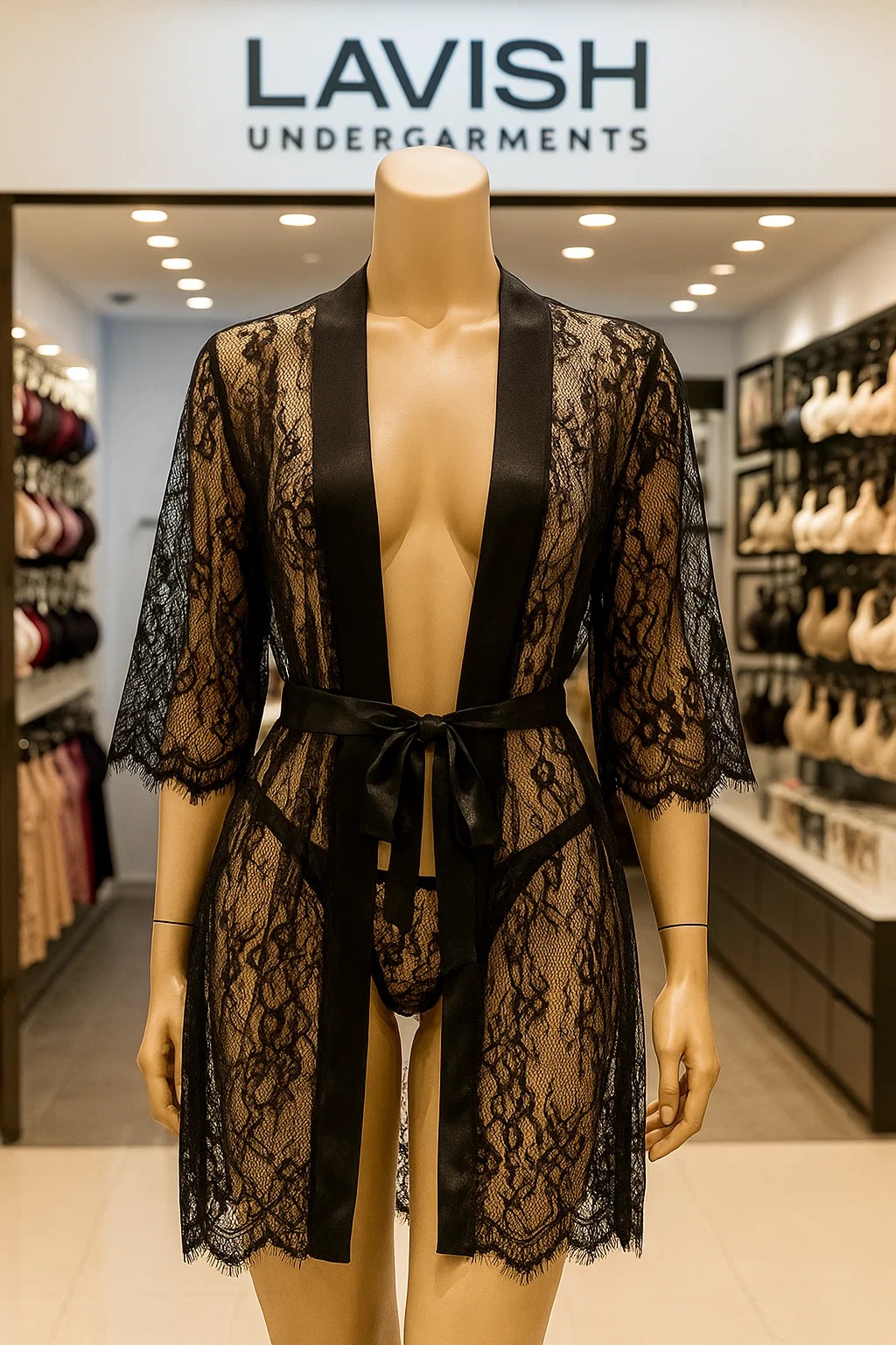 Elegant Evening Robe – Lace & Tulle with Tie With Panty Pajama Dress Lingerie Long Sleeve Nightgown Sleepwear Women Bridesmaid Bathrobe