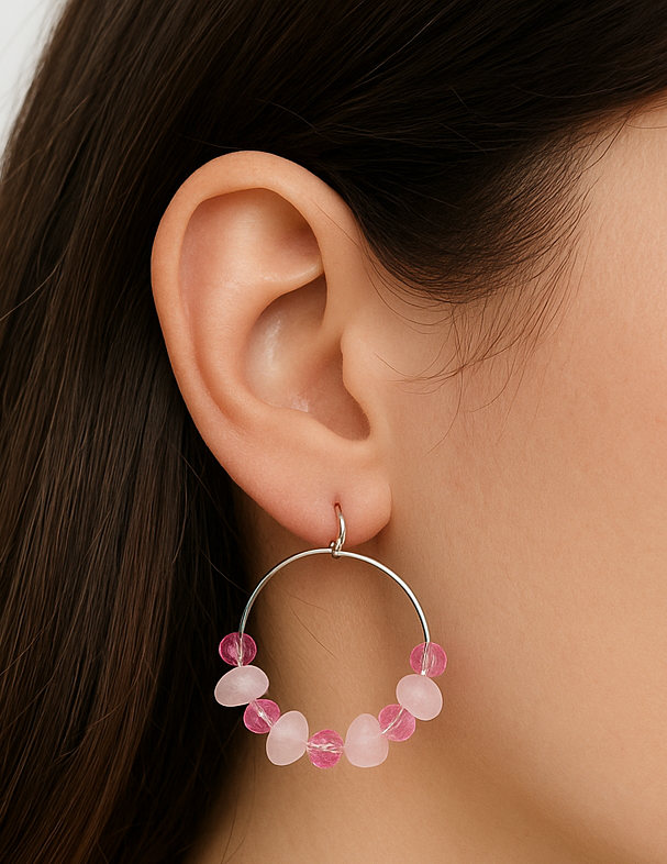 Rose Quartz gem Earrings (round), genuine crystal jewelry, gem therapy
