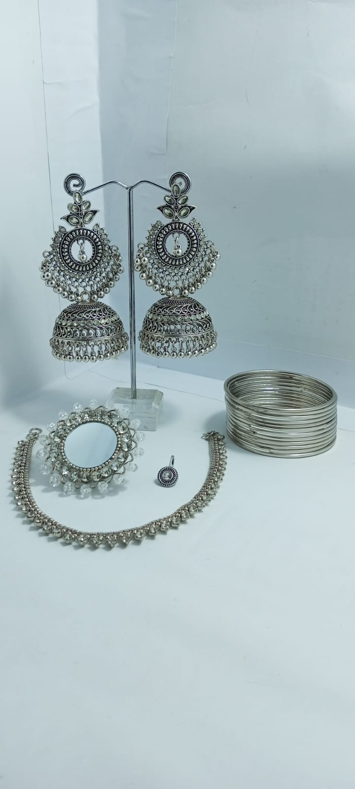 Best Silver Jewelry Deal earrings / nose stud /mirror ring / set bangle / necklace / Bangle size 2.4/2.6/2.8