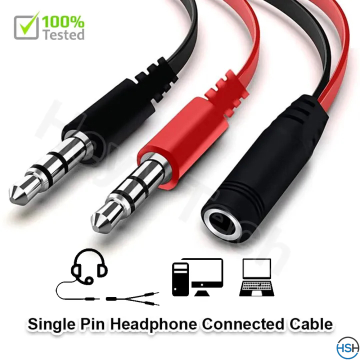 3.5mm Female to 2 Male Headphone Mic Audio Splitter Jack Cable Headset Adapter Kit Mutual Convertors for PS4,Xbox One S,Tablet,Mobile Phone,PC Gaming Headsets New Version Laptop Black and Red
