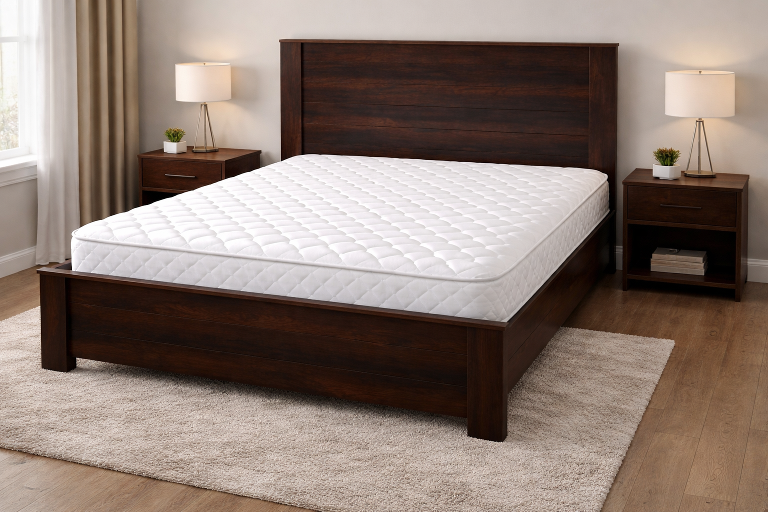 Ghania Premium Wooden Bed with 2 Side Tables | Sheesham / Plywood | Lacquer Polish Finish (Without Mattress)