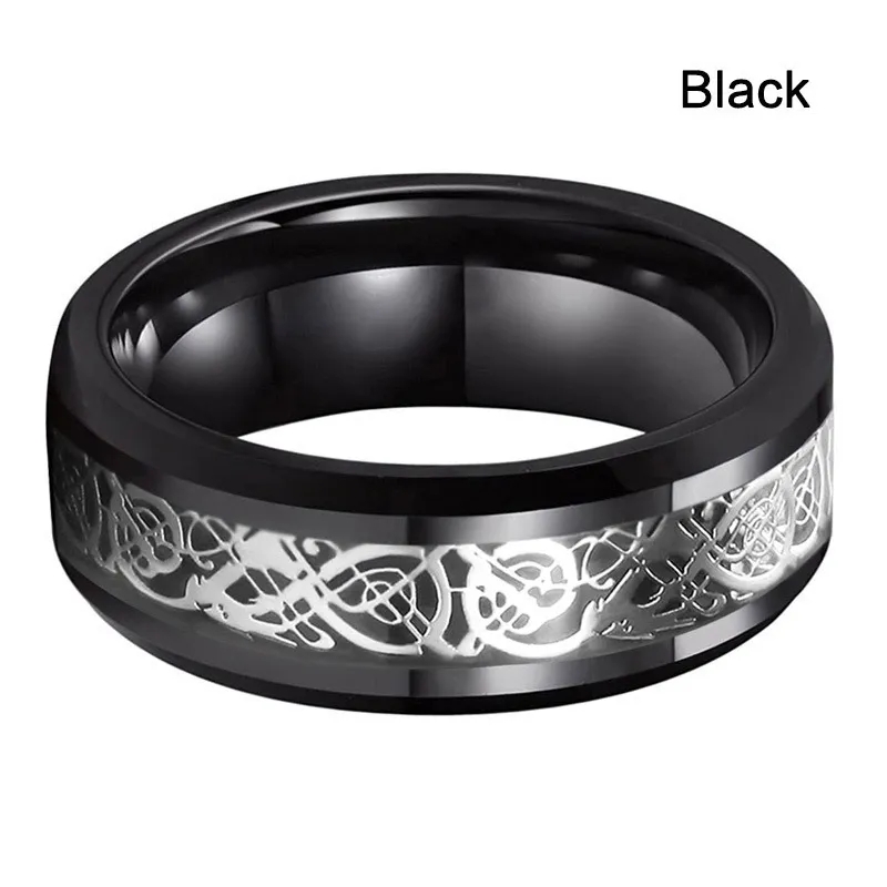 Stainless steel Ring Silver Red Blak Blue & Gold Color CZ Brushed Dragon Mens Engagement Wedding Bands