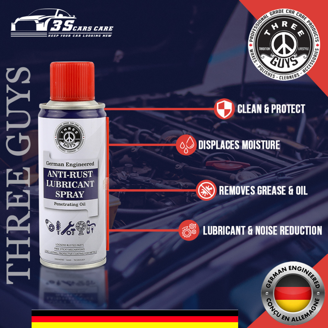 THREE GUYS Anti-Rust Lubricant Spray | Penetrating Oil, Rust Remover & Multi-Purpose De-Rust Spray | German Engineered 200ML