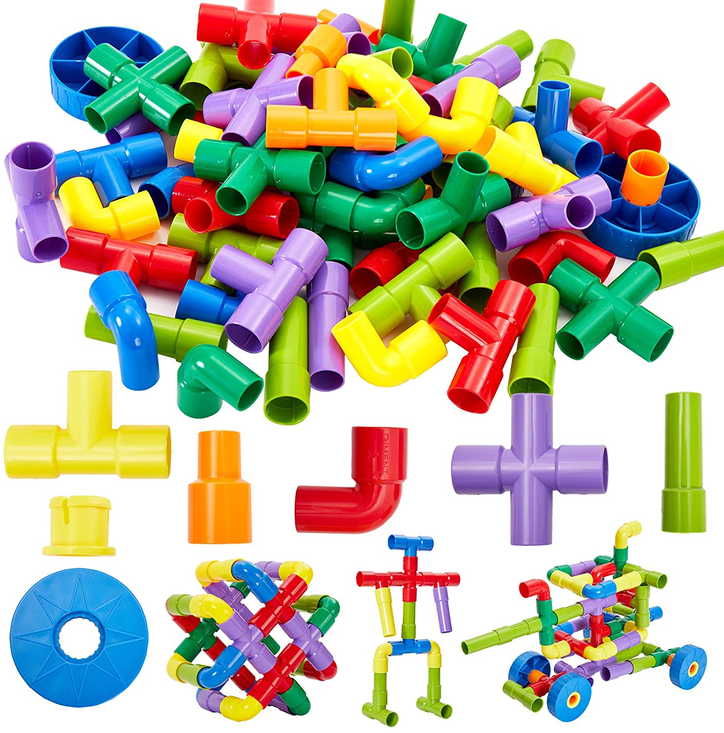STEM Building Blocks Colorful Pipe Tube Creative Puzzle Construction Set with Wheels