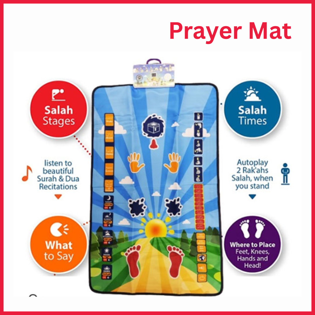 Educational Prayer Mat with Sound for Kids – Islamic Learning Mat with Lights & Voice Guide