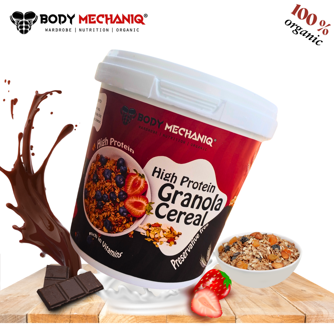 BODY MECHANIQ Organic High Protein Granola Cereal - Vegetarian, Preservative-Free, Rich in Vitamins, Single Pack