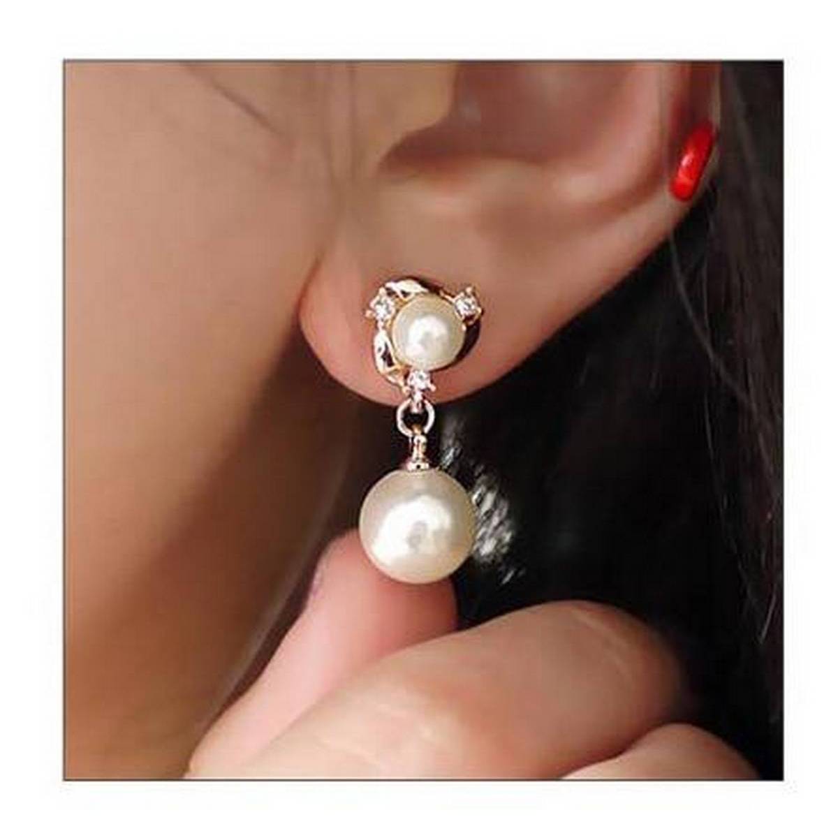 Trendy Fashion Simulated Pearl Crystal Drop Earrings -FREE Gift Box