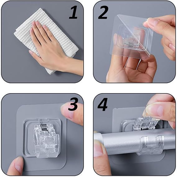 2 Pcs PVC Adhesive Transparent Curtain Rod Hooks – No Nails, No Drilling Required