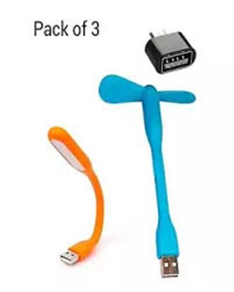 Pack of 3-OTG Connector + USB Fan + USB Light = High Quality